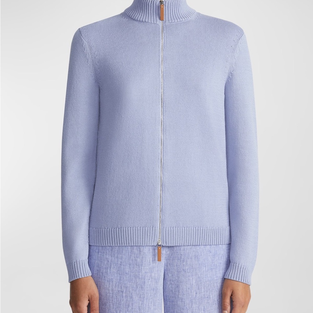 Lafayette 148 New York Lavender Zip-Up Sweater cotton & silk